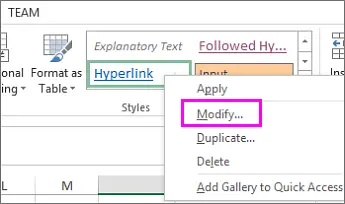 Link styles in Microsoft Excel