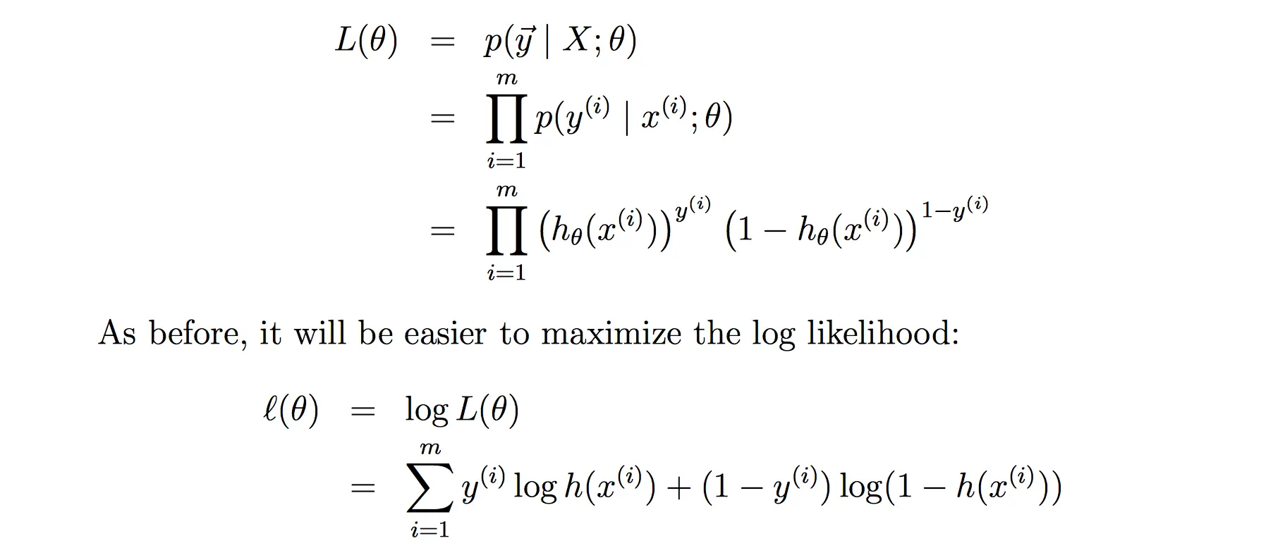 Logarithm of the product (sum of logarithms)