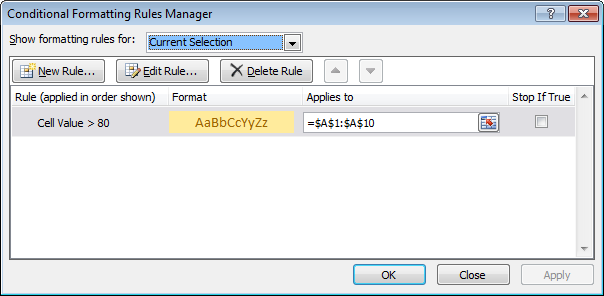 Manage conditional formatting rules in Excel