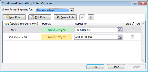 Manage conditional formatting rules in Excel