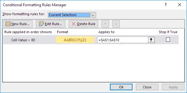 Manage conditional formatting rules in Excel