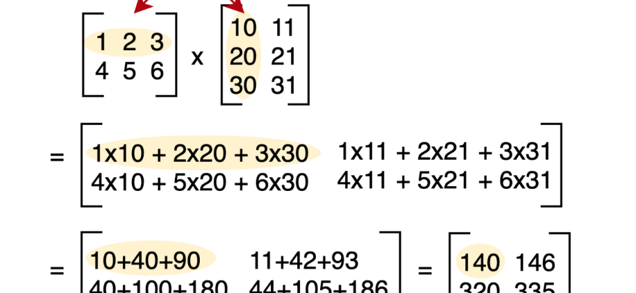 Matrix multiplication rules with examples