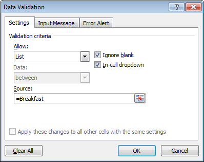 Meal Planner in Excel