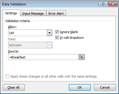 Meal Planner in Excel