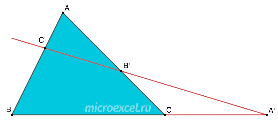 Menelaus theorem: formulation and example with solution