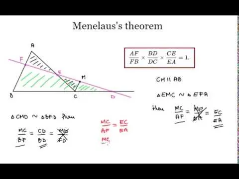 Menelaus&#8217; theorem: formulation and example with solution