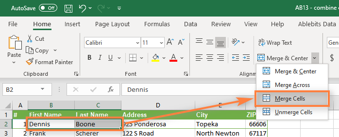 Merge columns in Excel in different ways