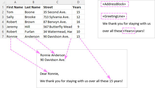 Merging MS Word and MS Excel data