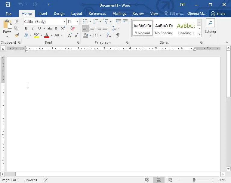 Microsoft Word interface