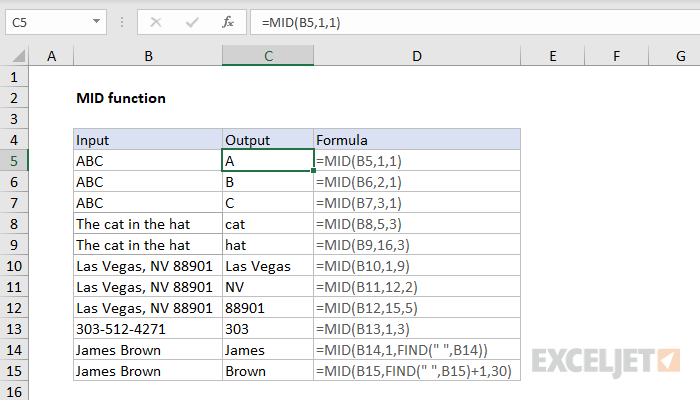 MID function for splitting text into parts in Excel &#8211; an example of use