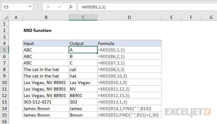 MID function for splitting text into parts in Excel &#8211; an example of use