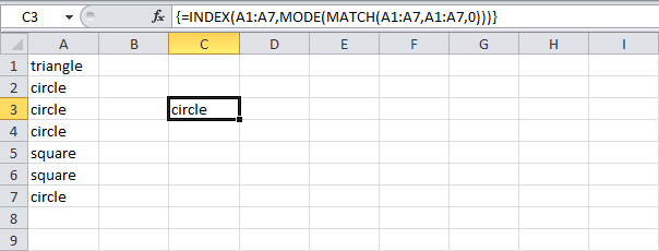 Most frequently occurring word in Excel