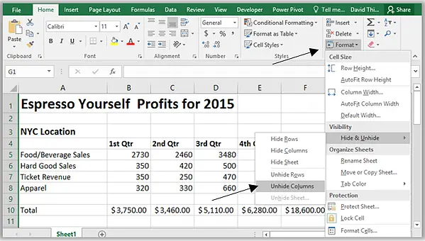 Move and hide rows and columns in Excel