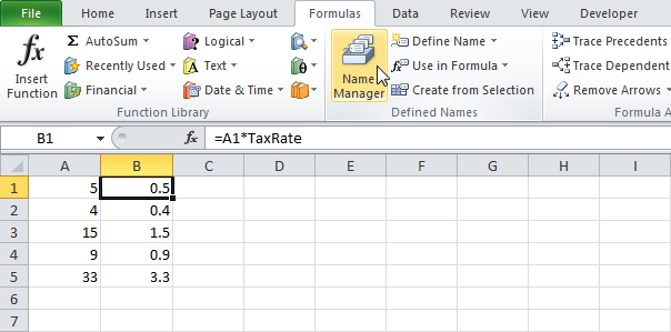 Names in Excel formulas