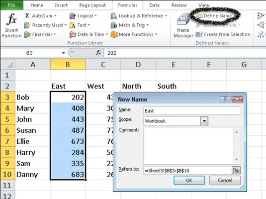 Naming a cell and a range in Excel