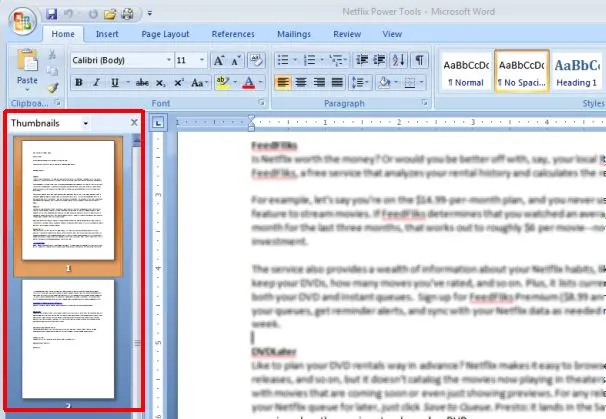 Navigating Long Word Documents with Thumbnails