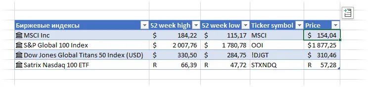 New data types in Excel 2016