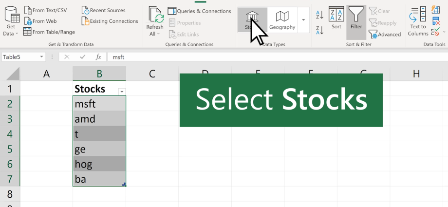 Excel 2016 တွင် ဒေတာအမျိုးအစားအသစ်များ