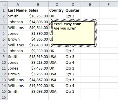 Notes in Excel