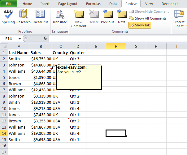 Notes in Excel