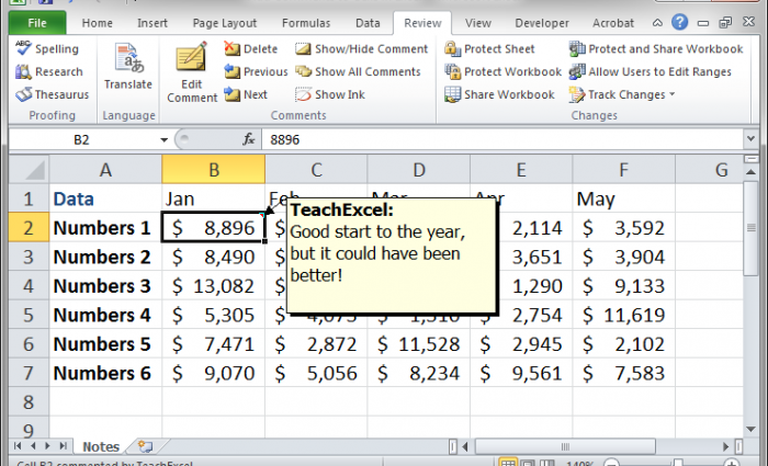 Notes in Excel