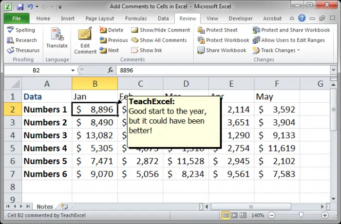 Notes in Excel