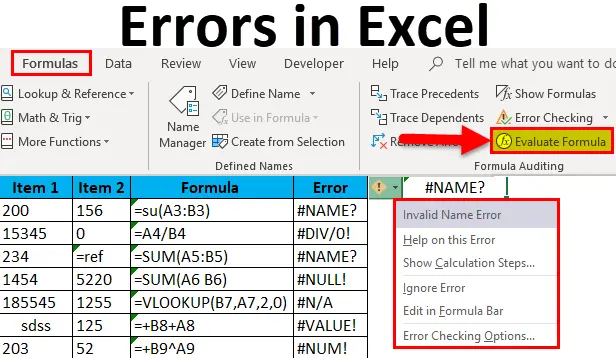 Overview of errors that occur in Excel formulas