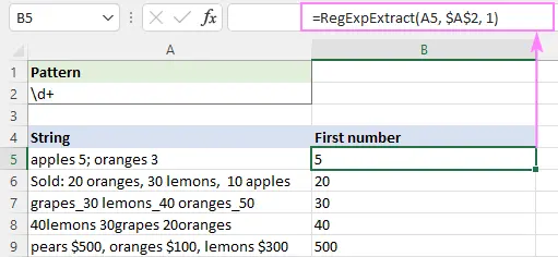 Parse text with regular expressions (RegExp) in Excel