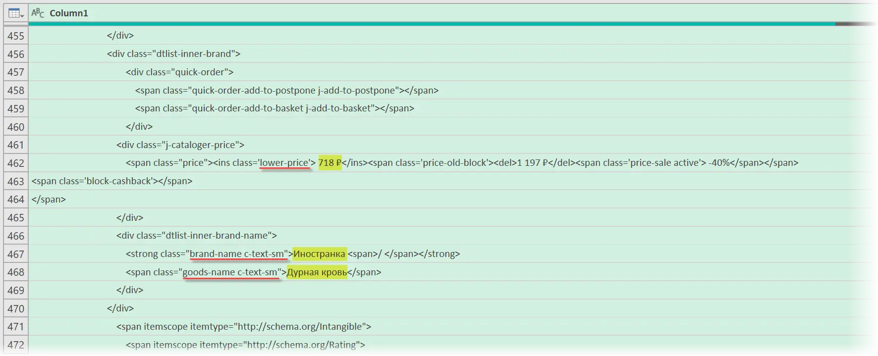Parsing non-table data from websites