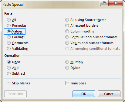 Paste Special in Excel: skip empty cells, transpose and remove links