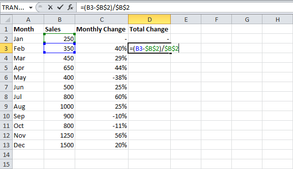 Percent change formula in Excel
