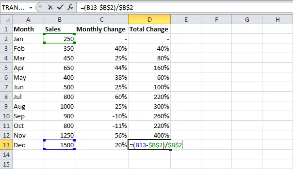 Percent change formula in Excel