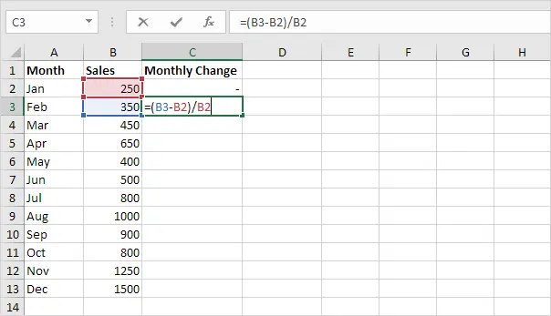 Percent change formula in Excel