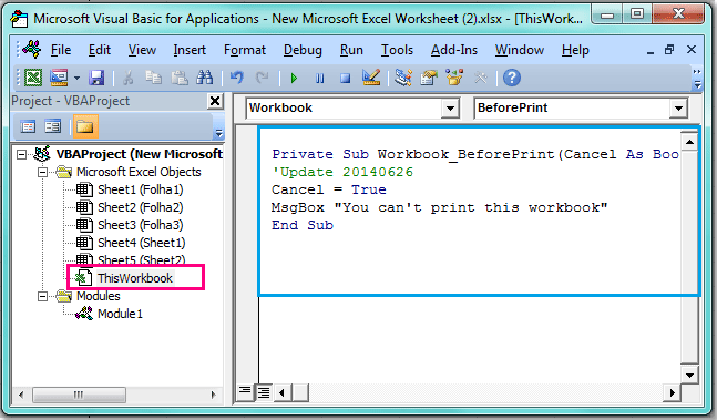 Prevent Printing an Excel Workbook
