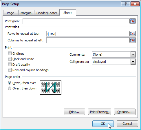 Print Headings in Excel