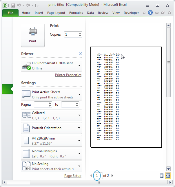 Print Headings in Excel