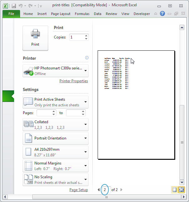 Print Headings in Excel