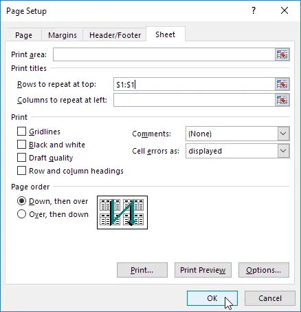 Print Headings in Excel