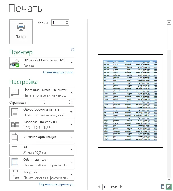 Print panel in Microsoft Excel