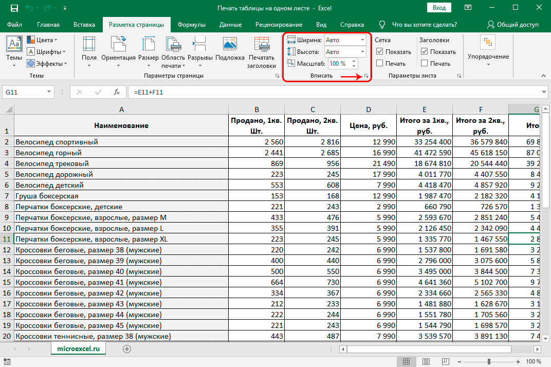 Printing an Excel spreadsheet on one sheet