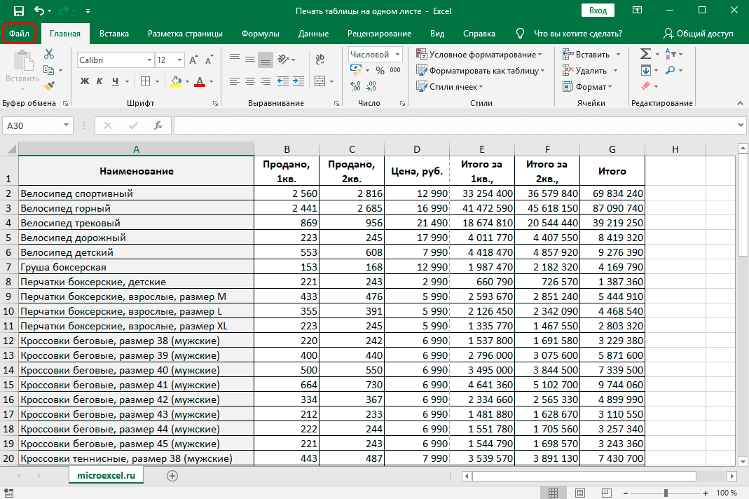 Printing an Excel spreadsheet on one sheet