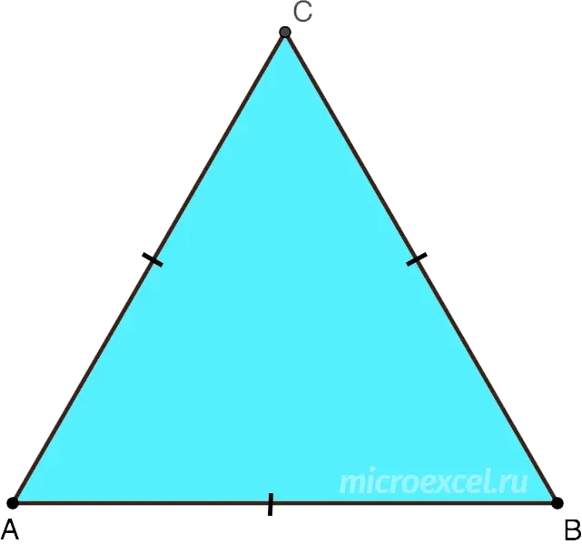 Properties of an equilateral triangle: theory and example of a problem