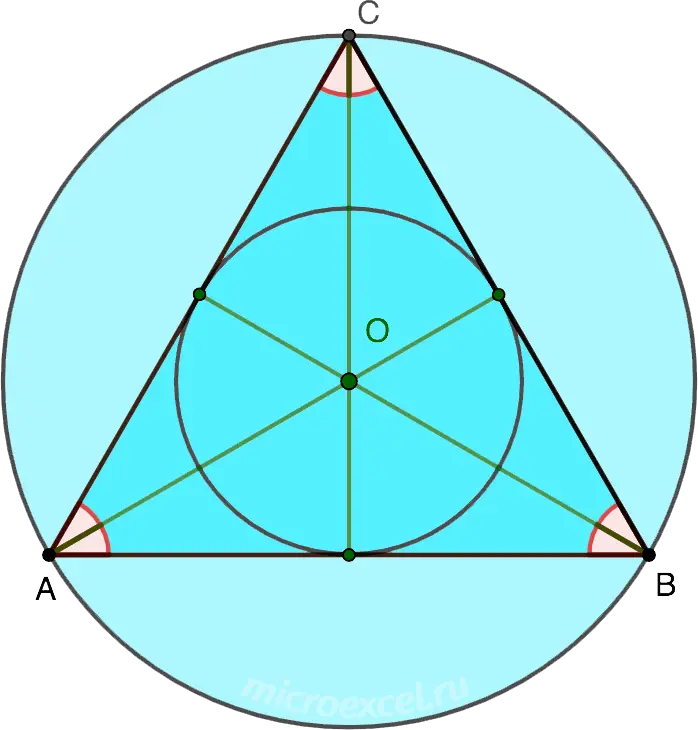 Properties of an equilateral triangle: theory and example of a problem