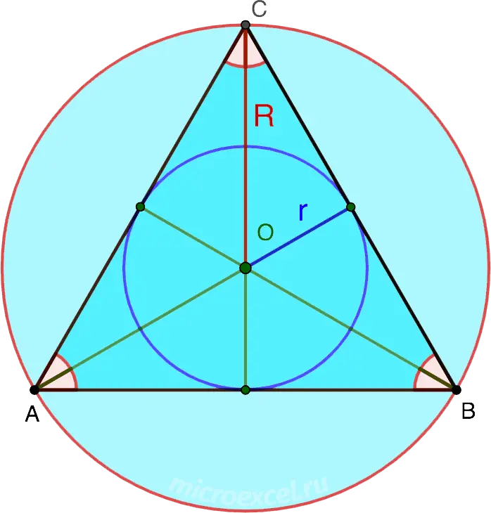 Properties of an equilateral triangle: theory and example of a problem