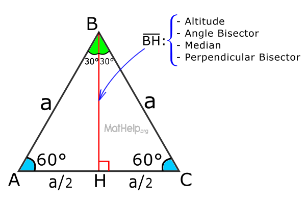 Properties of an equilateral triangle: theory and example of a problem