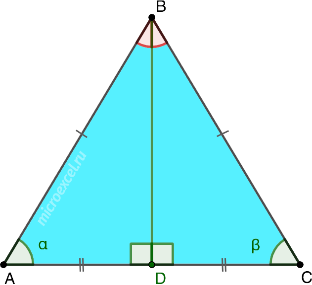 Properties of an isosceles triangle: theory and problem