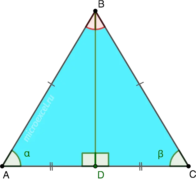 Properties of an isosceles triangle: theory and problem