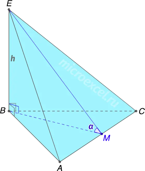 Pyramid with a side edge perpendicular to the base plane