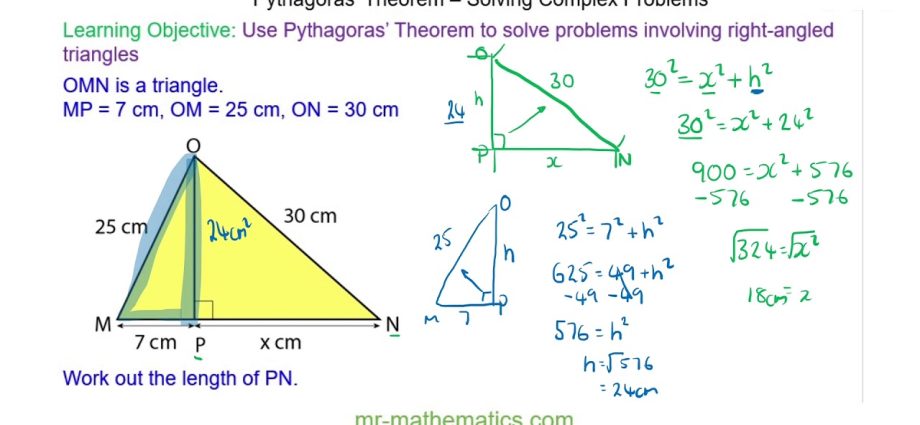 Pythagorean theorem for a right triangle: formula and problems