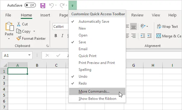 Quick Access Toolbar in Excel